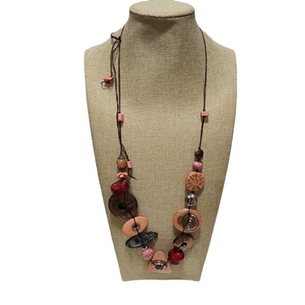 Treska Bohemian Mixed Media Chunky Bead Statement Necklace Pink Red Bronze new